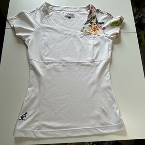 Australian L’Alpina White Floral Accent Tennis Top.  80s Vintage. Italian-made.